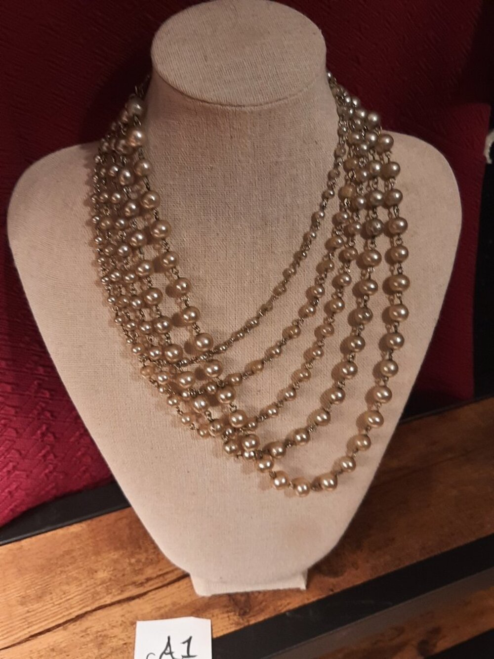 1950s vintage 5 strain glass pearl necklace